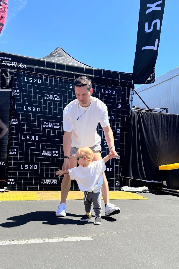 Josh outdoors with his son Theo